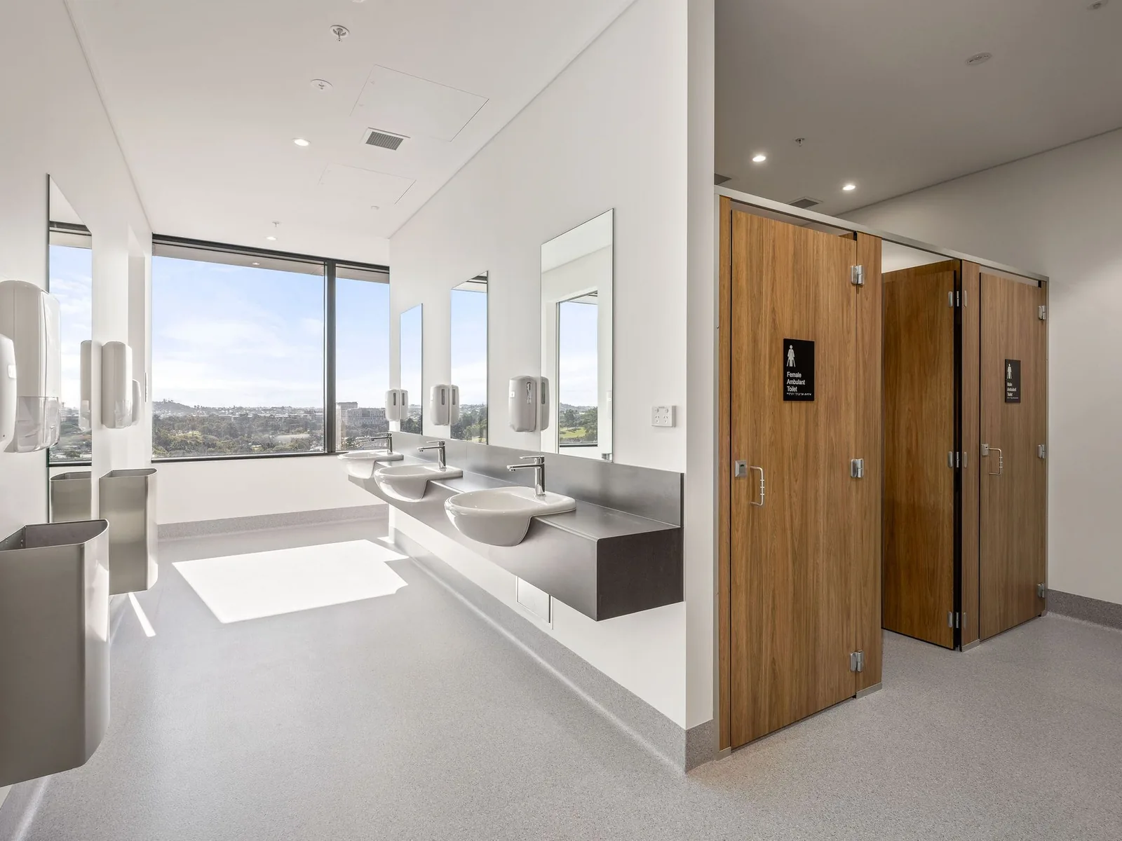 Amenities with sheet vinyl coved to the walls, Queensland Fertility Group